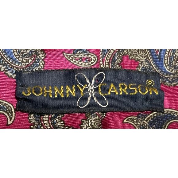 VTG ITALIAN SILK NECKTIE BURGUNDY PAISLEY JOHNNY CARSON USA MADE 56" X 3.5"  MEN - Picture 4 of 5